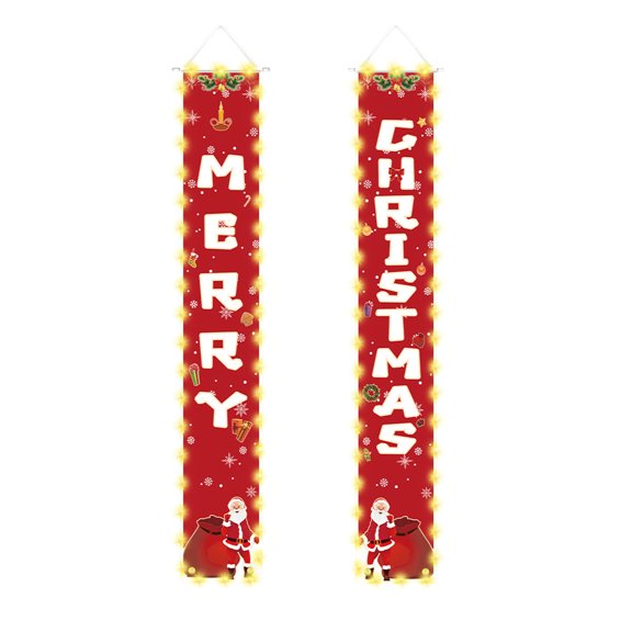 PuSpu Christmas Door Curtain 30x180cm Multicolor Polyester LED Light Couplet Decor for Xmas Holiday Home Party Entrance Drapes