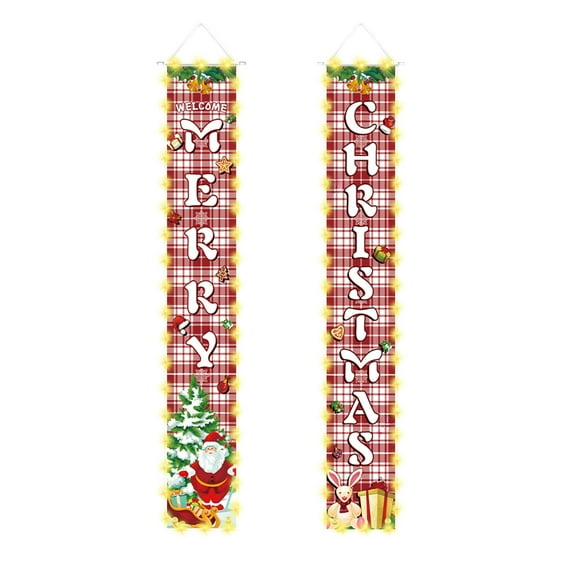 PuSpu Christmas Door Curtain 30x180cm Multicolor Polyester LED Light Couplet Style Water-Resistant Wrinkle-Free Festive Decoration for Wedding New Year Party