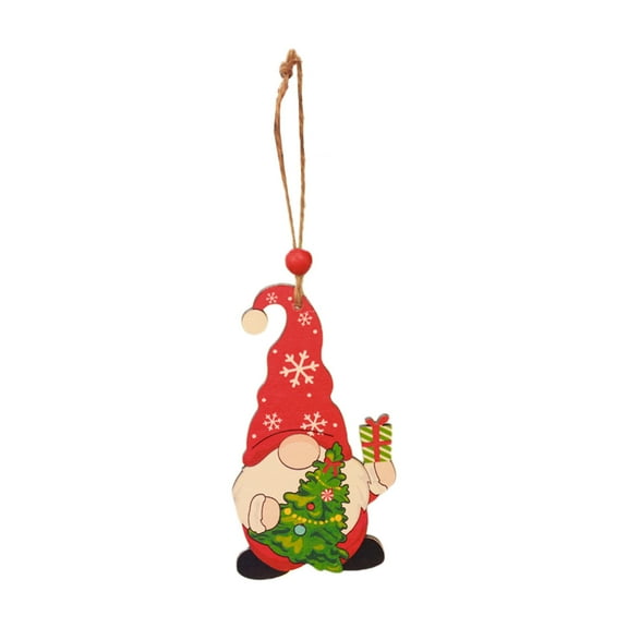 PuSpu Christmas Gnome Wood Ornament, 3.9" Hand-Painted Santa Pendant with Twine, Reusable Rustic Tree/Wall/Window décor for Holiday Party, 10x5 cm Multicolor Hanging Tag, Set of 1