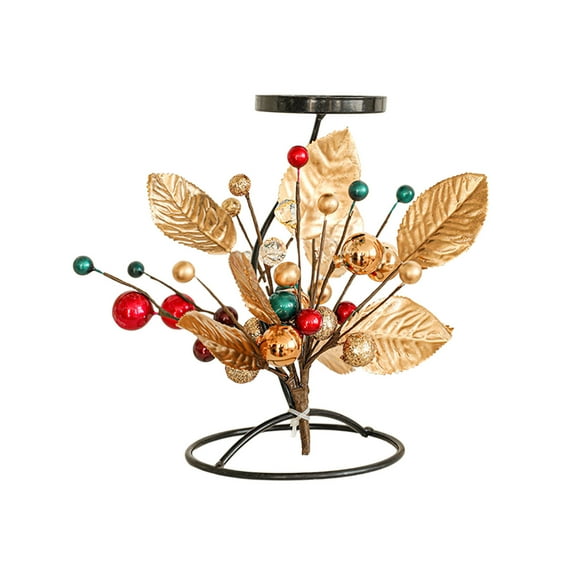 PuSpu Christmas Iron Candlestick 22x13x7.8cm Multicolor Fruit Leaf Branch Flower Tabletop Decor Centerpiece for Holiday Dinner Party Rustic Elegant Accent