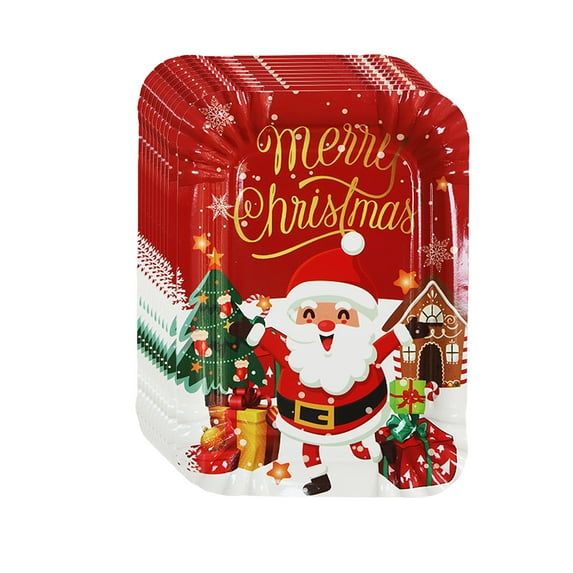PuSpu Christmas Parties Disposable Tableware Christmas Party Paper Plates Disposable Rectangular Plates Christmas Tree Snowflake Party Decoration Paper Plates Suitable For Christmas Products