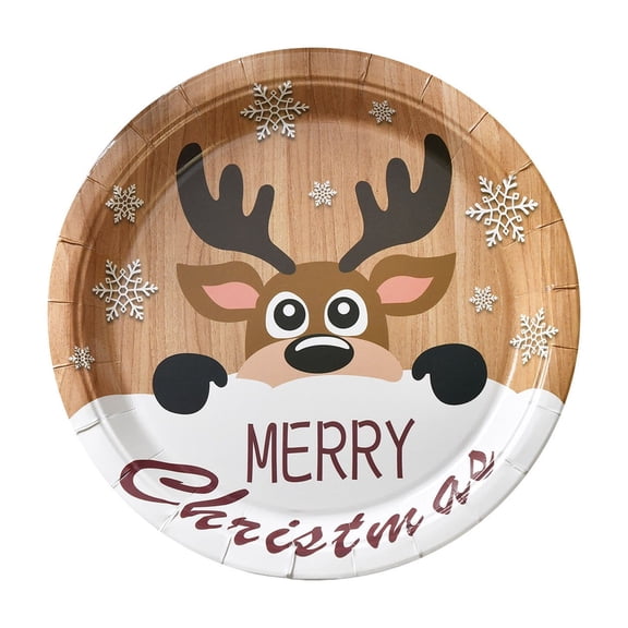 PuSpu Christmas Parties Disposable Tableware Christmas Round Paper Plates Santa Claus Disposable Tableware Suitable For Holiday Supplies Birthday Decoration Kitchen Table Decoration 10pc