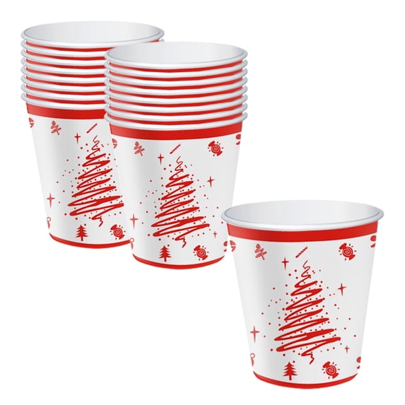 PuSpu Christmas Parties Disposable Tableware Disposable Paper Cups With Festive Red Christmas Tree Pattern - Durables Drinking Cups For All Beverages And Everyday Use 16 Count