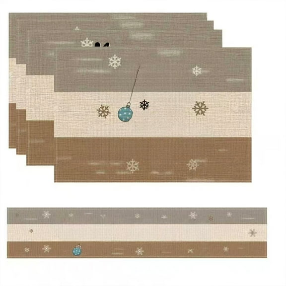 PuSpu Christmas Placemats Set 5Pcs Multicolor Polyester 18x12in Table Runner Snowflake Tree Restaurant Decoration Dining Party Use Insulation Mats