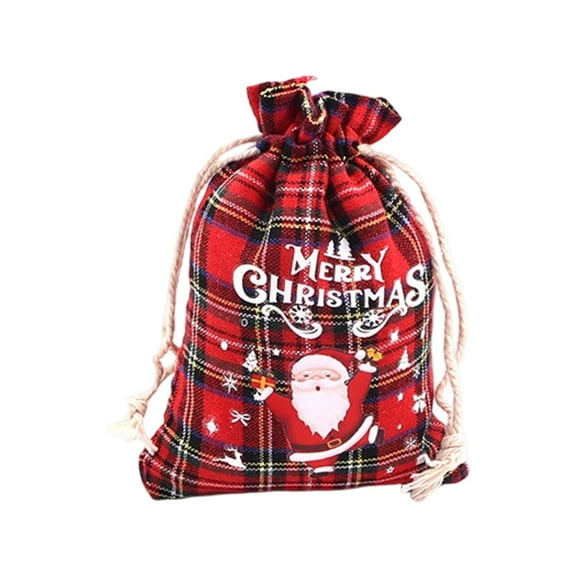 PuSpu Christmas Red Plaid Drawstring Bag 14x10cm 1Pc Cotton Cookie Candy Pouch Rustic Festive Wrap,Reusable Holiday Treat Sack for Party Favor Decor