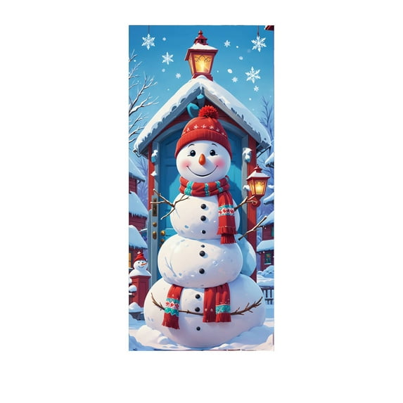 PuSpu Christmas Snowman Door Cover - Polyester Multicolor Holiday Decoration (90x200cm) for Door & Wall Festive Ambience‌