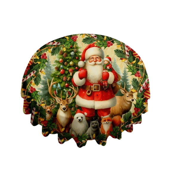 PuSpu Christmas Tablecloth With Santa Claus Decoration Mood For Christmas Day
