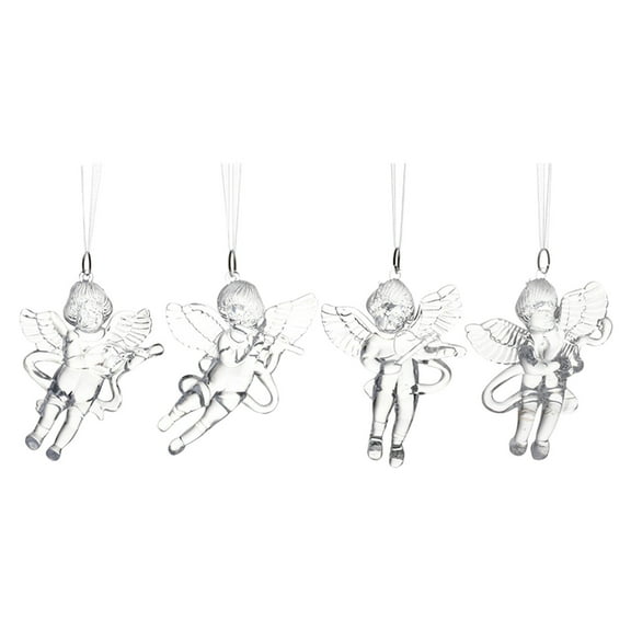 PuSpu Christmas Tree Decor 4pcs 8x6x2cm Clear Acrylic Holy Messenger Snowflake Pendant Durable Window Hanging Festive Interior Holiday Season Long-lasting Decorative Accent
