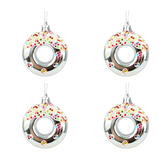 PuSpu Christmas Tree Donut Topper 8x7cm Silver Plastic 4-Pack Star Candy Bagel Hanging Ornament Indoor Holiday Decor Festive Sparkle