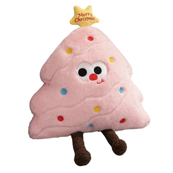 PuSpu Christmas Tree Pillow Plush 50cm Pink Polyester 1pc Festive Smiley Star Print Sofa Cushion Holiday Decor Ergonomic Back Support Soft Touch