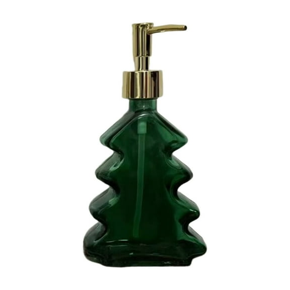 PuSpu Christmas Tree Push Bottle 15.3x10.5x4.5cm 1Pc Green Glass Hotel Bathroom Lotion Shampoo Conditioner Dispenser Durable Decorative Refillable Elegant Home Spa Accessory