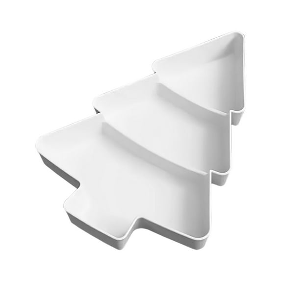 PuSpu Christmas Tree Snack Tray 25x18cm 3-Compartment Plastic White Holiday Serving Platter for Home Party Decor, Festive Fruit Candy Display