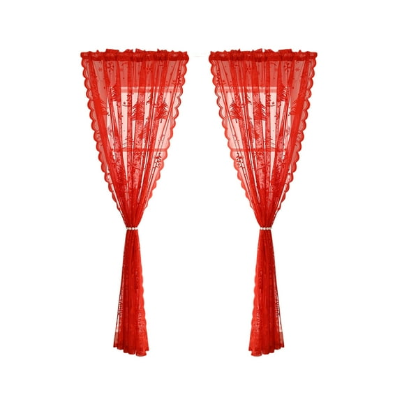 PuSpu Christmas Window Drapery 59"x39" 2Pcs Red Polyester Snowflake Embroidery Festive Curtain Holiday Home Decor Winter Scene Indoor Decoration Easy Install Reusable Yearly