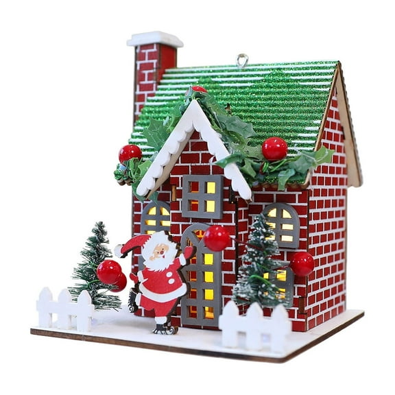 PuSpu Christmas Wooden House Ornaments Indoor Miniature Decorations Christmas Decorations Window Displays Christmas Desktop Decoration Indoor
