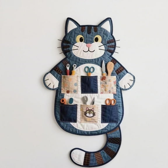 PuSpu Cute Wall Storage Box – Home Decoration Fabric Organizer with Small Pockets, No-Drill Hanging Bag for Kitchen Utensils, Kids Room, Bathroom, 1-Pack