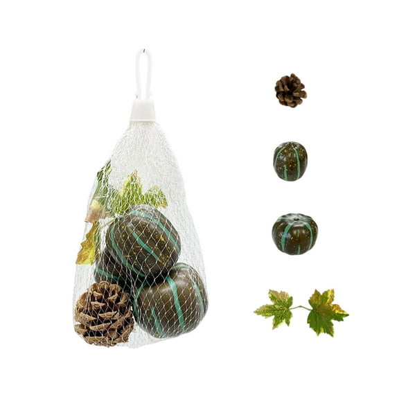 PuSpu Fall Pumpkin Ornaments Set - Mesh Pocket Decor with Maple Leaves & Pine Cones, Halloween Thanksgiving Photo Props for Home Porch Table Centerpiece