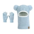 thumbnail image 1 of PuSpu Girls and Boys's 4-10 Years Fleece-lined Earmuff Hat Winter Warm Face Mask Neck Warmer Knitted Wool Hat And Gloves Set, 1 of 3