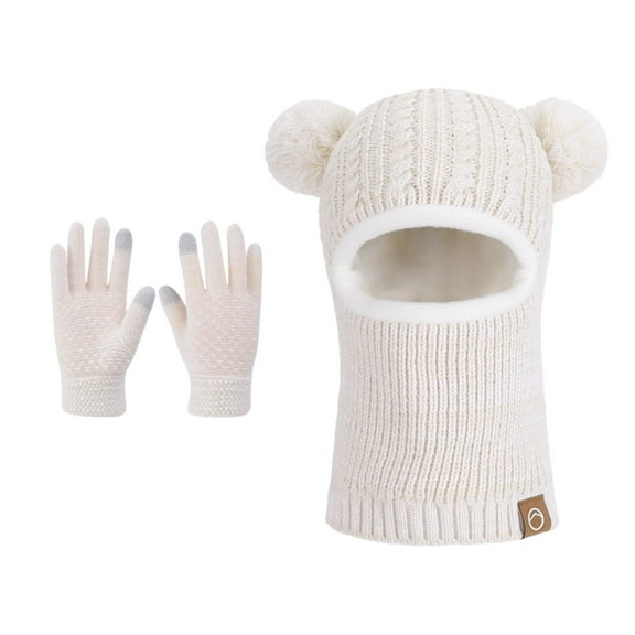 PuSpu Girls and Boys's 4-10 Years Fleece-lined Earmuff Hat Winter Warm Face Mask Neck Warmer Knitted Wool Hat And Gloves Set