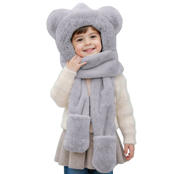 PuSpu Girls and Boys's Hats Winter Adding Fleece Warmth Scarves And Gloves Integrated Keep Warm Three-piece Set