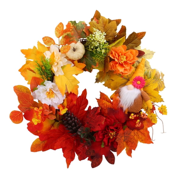 PuSpu Halloween Decor Halloween Thanksgiving Maple Leaves Dead Branches Pines Cones Wreath Decor Home Autumns Color Faceless Doll Vines Circles Window Door Hangings Halloween Indoor Decor