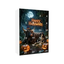 PuSpu Halloween Decoration Countdown Calendar - 24pc Resin Ornaments with Pumpkin/Skeleton/Ghost Figurines, Desk Decor for October Festivities (10.23x7.08 Inch)‌Halloween Indoor Decoration