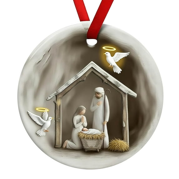 PuSpu Home Decor Christmas Round Acrylic Hanging 8cm Nativity Scene Hanging Ornaments Transparent Colored Acrylic Holiday Decorations Christmas Tree Door And Window Pendants Holiday Products