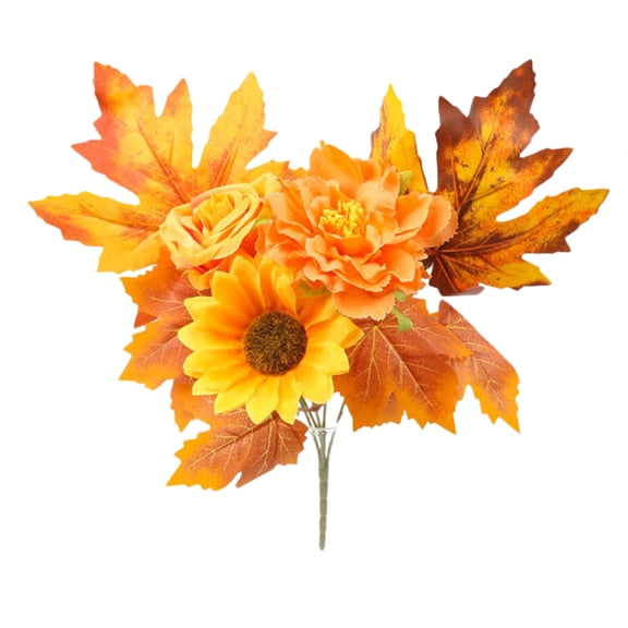 PuSpu Home Decor Fall Color Faux Flower Bouquet Thanksgiving Maple Leaf Pumpkin Wreath Home Decor Halloween Fall Put Bouquet Household Products