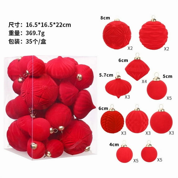 PuSpu Home Decoration 35-Pack Flocked Christmas Balls Boutique Decorative Ornaments For Christmas Tree Holiday Products