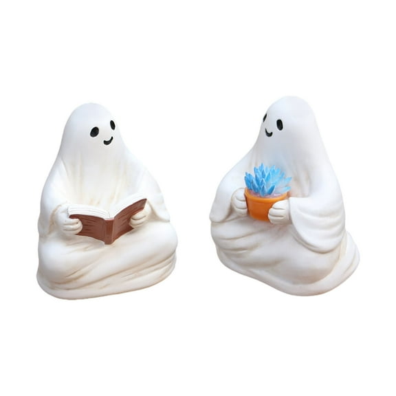 PuSpu Home Decoration Halloween Resin Reading Ghost Set Of Two Outdoor Patio Home Halloween Ornaments Home Ornaments