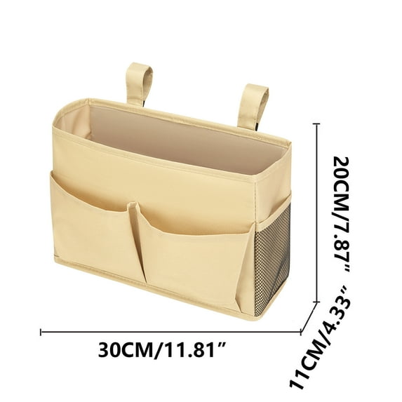 PuSpu Home Decoration Hanging Bedside Organizer – Large-Capacity Polyester Storage Bag for Dorm Bunk, Sofa or Bed Rail – 11.8"×7.9"×4.3" Phone & Nightstand Caddy with Multiple Pockets, Gray