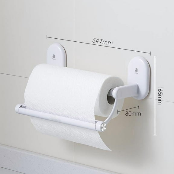 PuSpu Home Decoration Kitchen Wall-Mounted Suction Cup Paper Towel Holder – No-Drill One-Hand Tear Bar, Built-in Slide Cutter Rack for Cling Film & Foil, Plastic Space-Saver Organizer