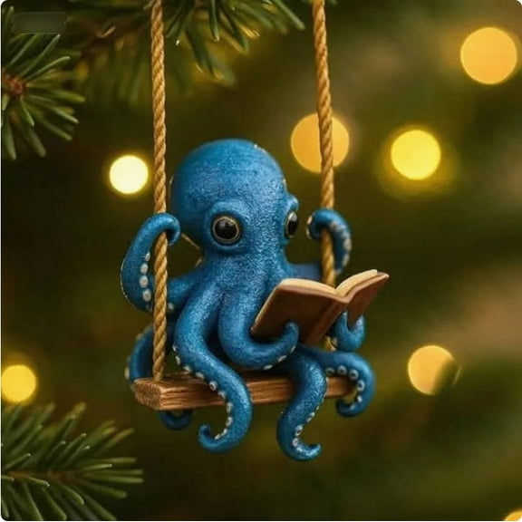PuSpu Home Decoration Octopuss Reading Accessories Hanging With Christmas Hat Holiday Products
