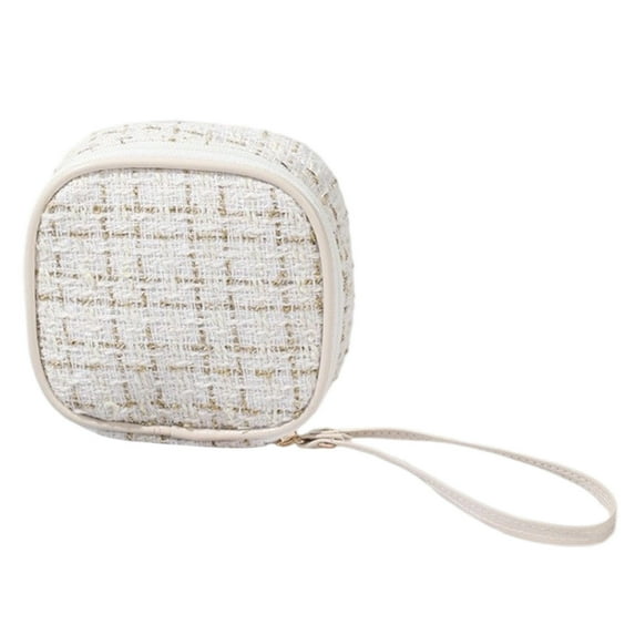 PuSpu Home Decoration Small Cosmetic Bag for Purse – Mini Toiletry Bag with Inner Pocket & Wrist Strap – 5.9" Soft Plaid Polyester Pouch for Makeup, Feminine Products & Travel Essentials