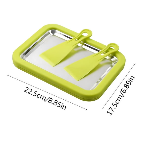 PuSpu Instant Rolled Ice Cream Maker Kit - 9"x7" Food-Grade Stainless Steel Tray with 2 Non-Stick Scrapers, Customizable Sorbet/Yogurt Maker to Create Fresh Treats Easily