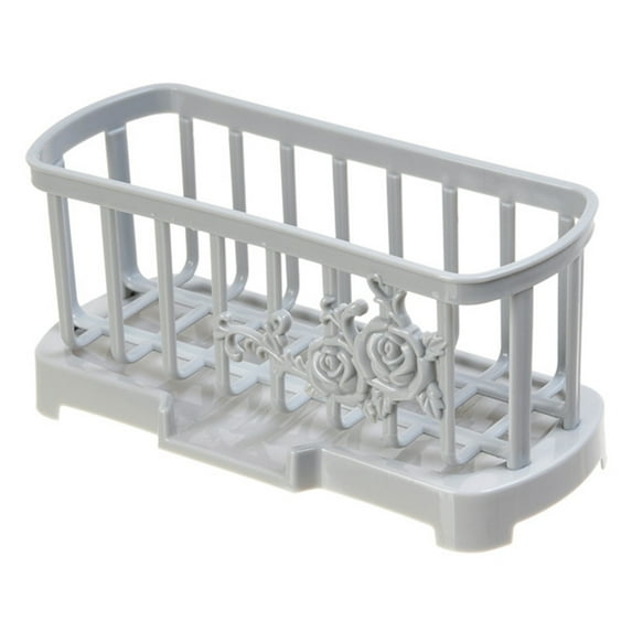 PuSpu Kitchen Sink Sponge Caddy 1Pc 19.5x9.5x9cm Gray Plastic Drain Rack, Compact Hollow Organizer for Countertops, Bathroom, Restaurant Prep Areas