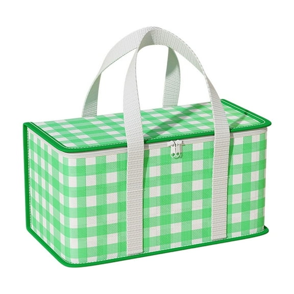 PuSpu Large Insulated Picnic Bag 35x20x20cm Green Non-Woven Aluminum-Foil Foldable Cooler for Camping BBQ Travel, 1Pc Lightweight Thermal Lunch Tote