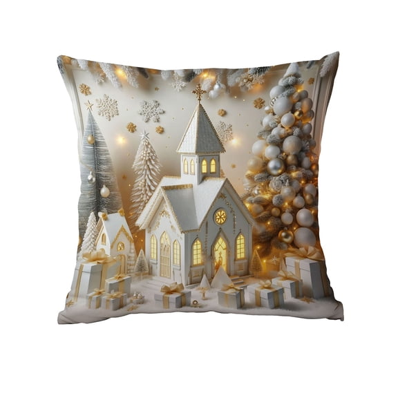 ‌PuSpu Linen Christmas Pillow Cover - 45x45cm Multicolor, Snowmen & Deer Design, Warm Tones, Perfect for Sofa/Bedroom Holiday Decor