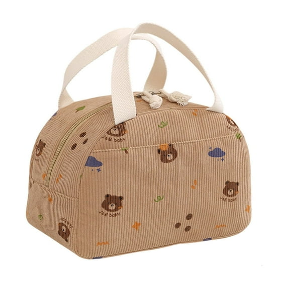 PuSpu Lunch Bag Large Capacity 25x19x14cm Corduroy Coffee 1Pcs Waterproof Insulated Office Bento Cooler Tote Meal Carrier