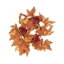 PuSpu Maple Leaf Candle Ring 8.66in Coffee Plastic 1pc, Fall Rose Wreath for Pillar Candle, Halloween Christmas Table Centerpiece, Rustic Autumn Flameless LED Decor Accent