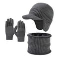 thumbnail image 1 of PuSpu Men's Thick Warm Knitted Hat Scarf Gloves Three Piece Set Outdoor Commuting With Fleece And Warm Touch Screen Gloves, 1 of 2