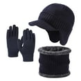 thumbnail image 1 of PuSpu Men's Thick Warm Knitted Hat Scarf Gloves Three Piece Set Outdoor Commuting With Fleece And Warm Touch Screen Gloves, 1 of 3