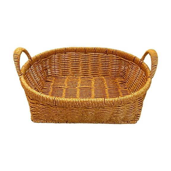 PuSpu Plastic Imitation Rattan Storage Basket – Home Decoration & Kitchen Utensils Organizer for Fruit, Bread, Snacks, 20×15×8 cm