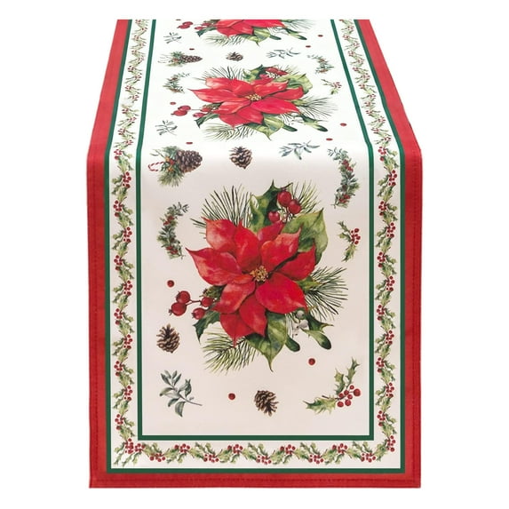 PuSpu Red Christmas Table Runner 13x72in Polyester 1pc Snowflake Holiday Kitchen Dining Decor for Home Party Festive Winter Setup