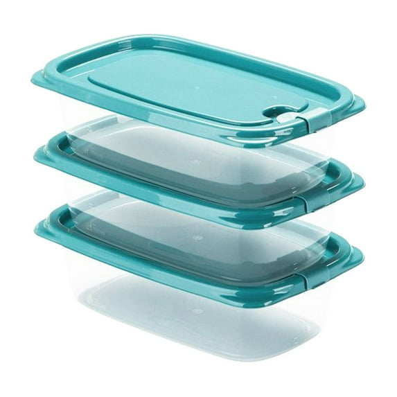 PuSpu Refrigerator Storage Box Set - 3Pcs Blue Glass, 16.9x10.5x5.7cm 550ml, Locking Lids, Sealed Leak-Proof Stackable for Leftovers, Snacks, Home/Picnic/Office Food Fresh Preservation