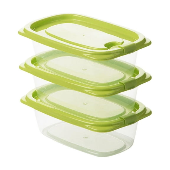 PuSpu Refrigerator Storage Box Set - 3Pcs Green Glass, 16.9x10.5x5.7cm 550ml, Locking Lids, Sealed Leak-Proof Stackable for Leftovers, Snacks, Home/Picnic/Office Food Fresh Preservation