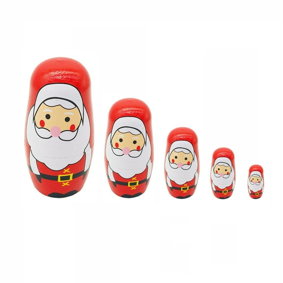 PuSpu Santa Nesting Dolls 5pc Wooden Red 10.7cm Stackable Figurine Set Handcrafted Christmas Ornament Home Décor Holiday Accent