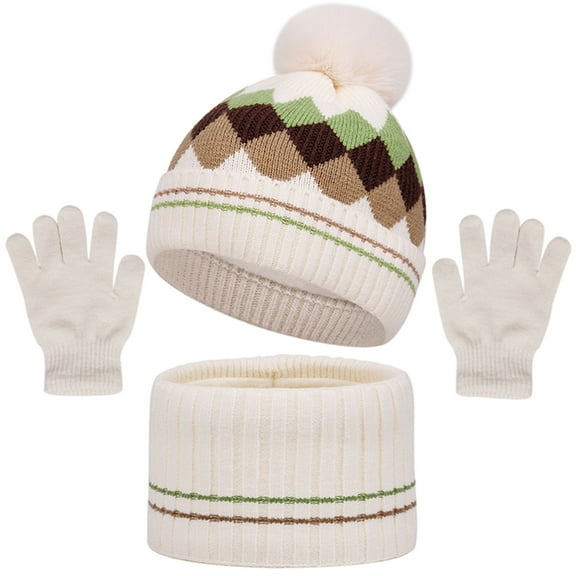 PuSpu Three-piece Set For Boys And Girls Including A Hat And Scarf Made Of And Thickened Material Suitable For Fall And Winter Ball Baby Hat