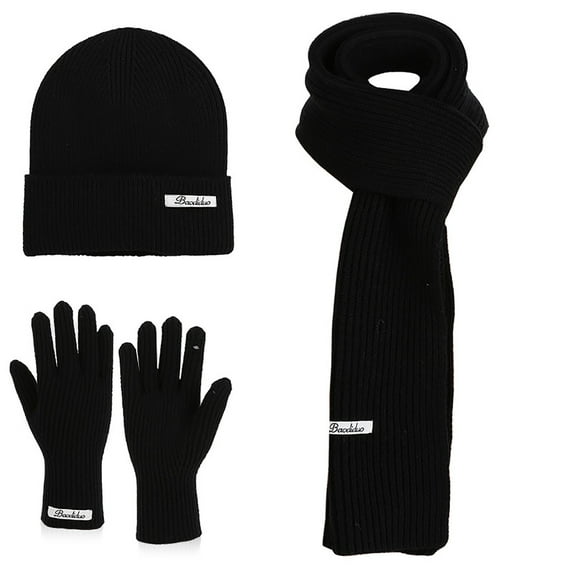 PuSpu Three-piece Set Of Hat Gloves And Scarf For Winter Outdoor Warmth Knitted Woolen Hat Cold-proof Ear-protecting Cap Headscarf For Women