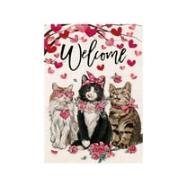 PuSpu Valentine's Day Decoration Garden Flag 12x18 Inches Pinks Heart Patterns Valentines's Day Patio Flag Linen Banners Verticals Double-sided Suitable For Farmhouses Outdoor Use