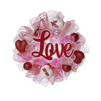 PuSpu Valentine's Day Decoration Mesh Simulation Flower Wreath Front Door Decoration Festive Home Hanging Wreath 15.74in